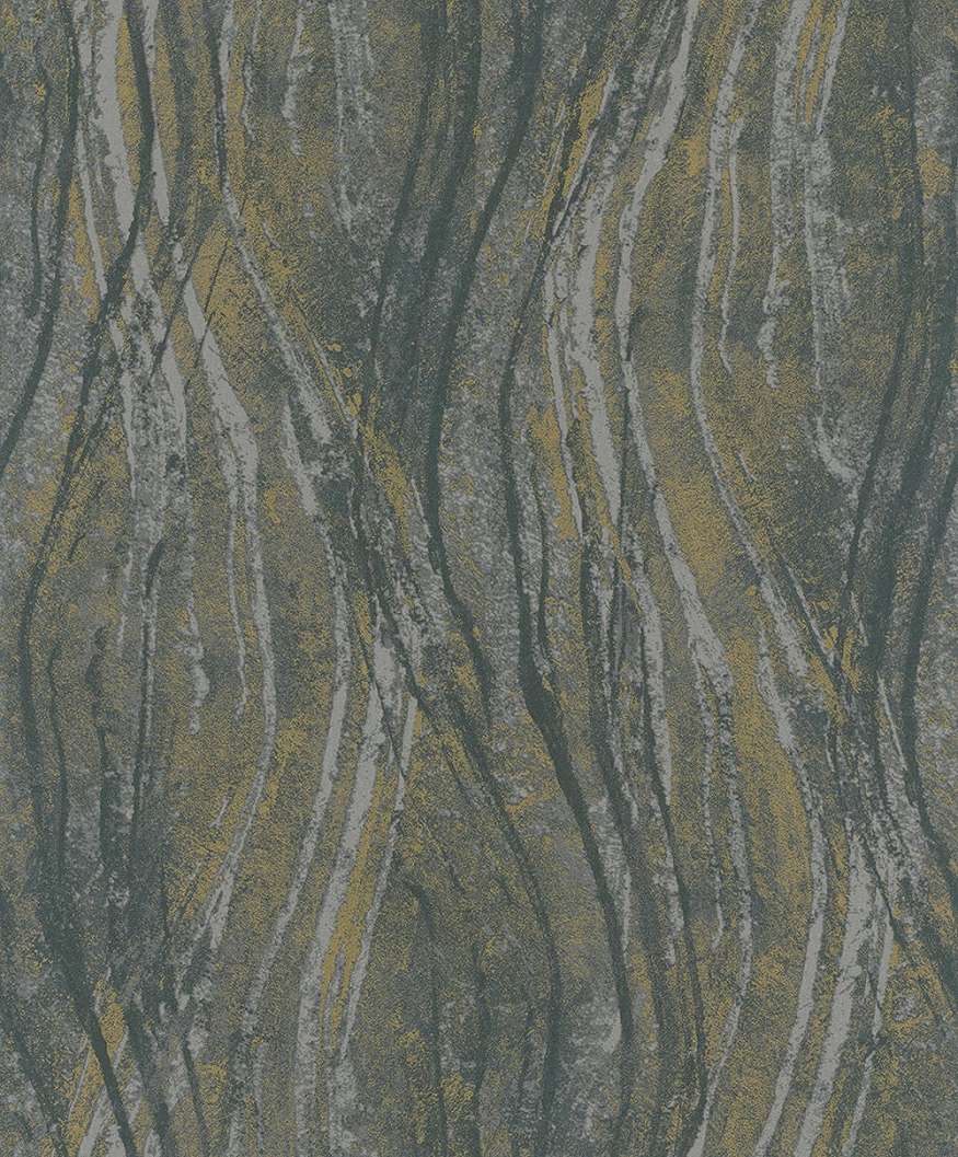 Dekor tapéta loft hullámos mintával antracit és arany színben