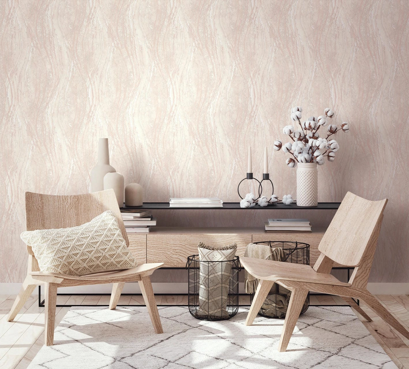 Dekor tapéta loft hullámos mintával beige színben