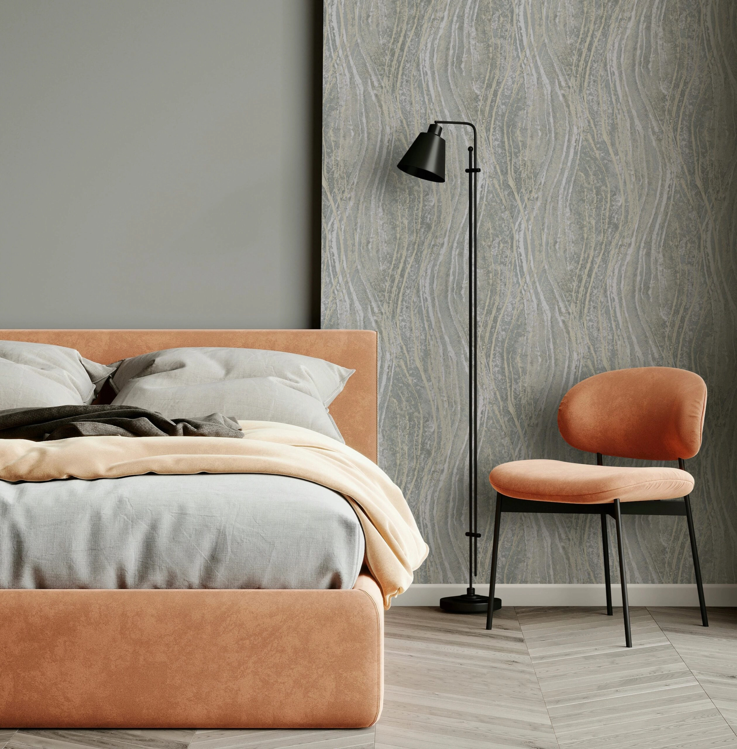 Dekor tapéta loft hullámos mintával szürke színben