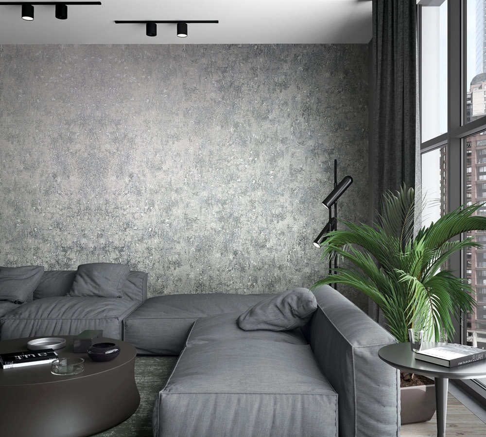Dekor tapéta loft kőhatású mintával betonszürke színben