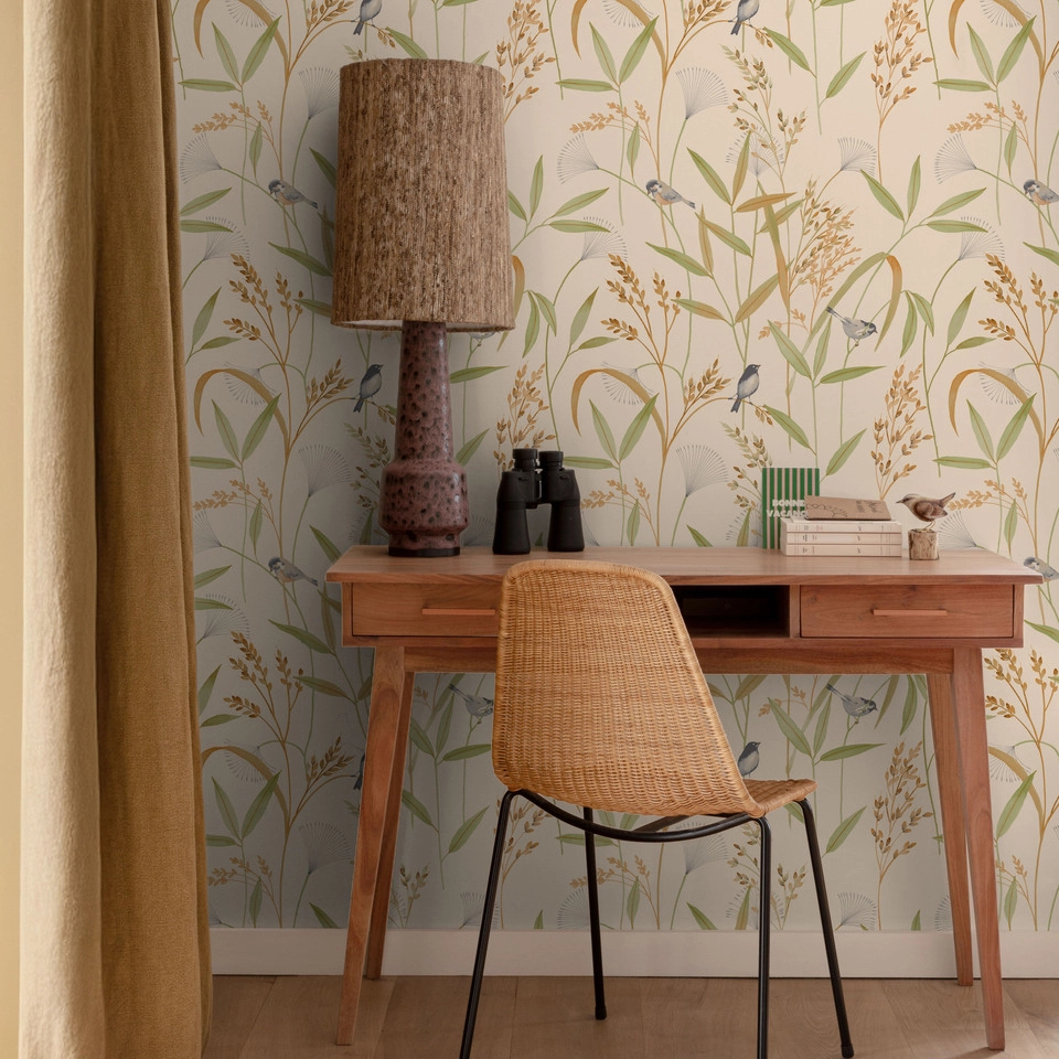 Dekor tapéta madár búzavirág mintával