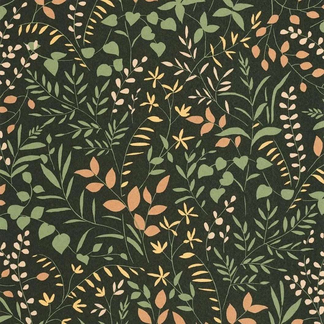 Dekor tapéta méregzöld alapon leveles mintával