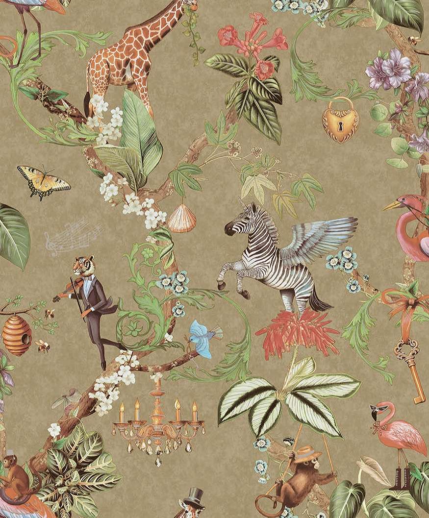 Dekor tapéta metálos arany kontúros fantázia szafari mintás matt arany színben