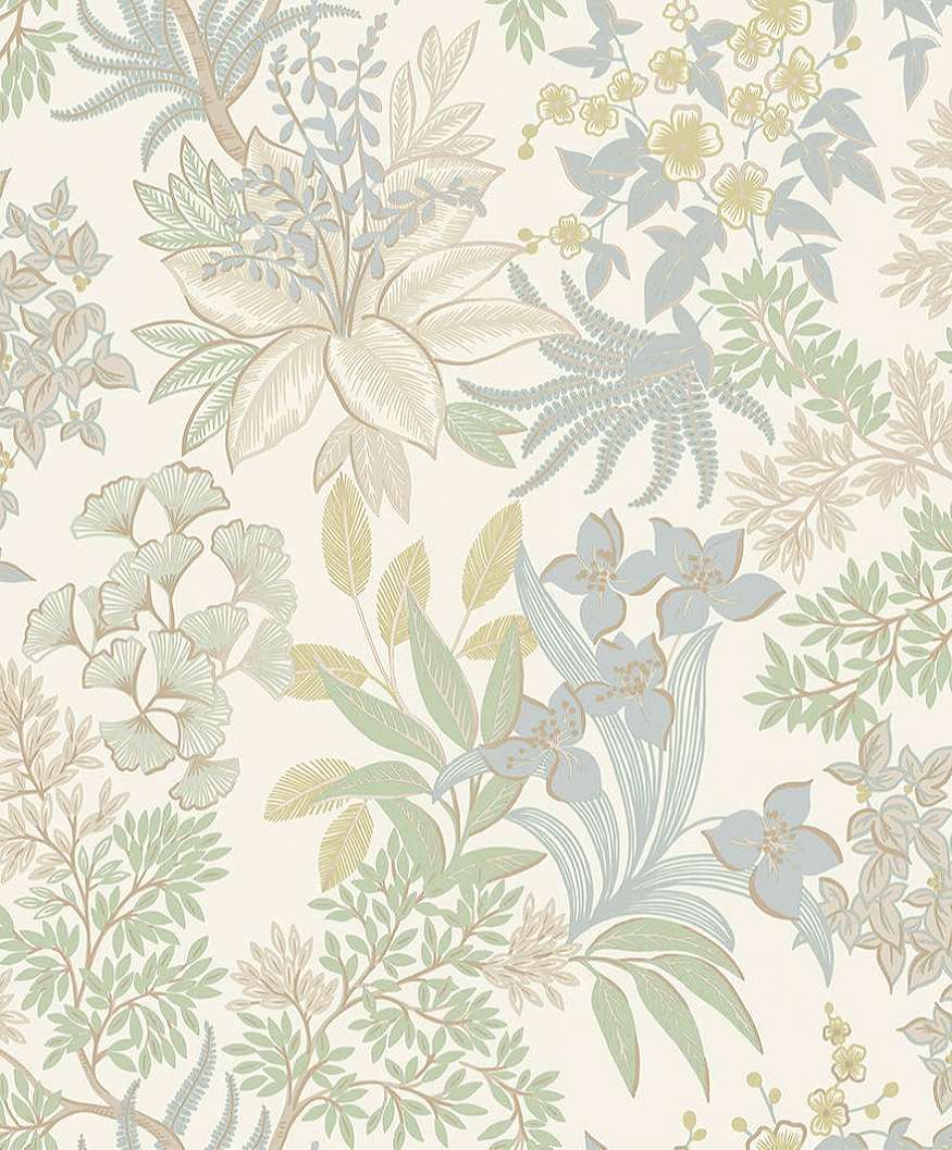 Dekor tapéta metálos arany kontúros virág mintás kék és krém színben