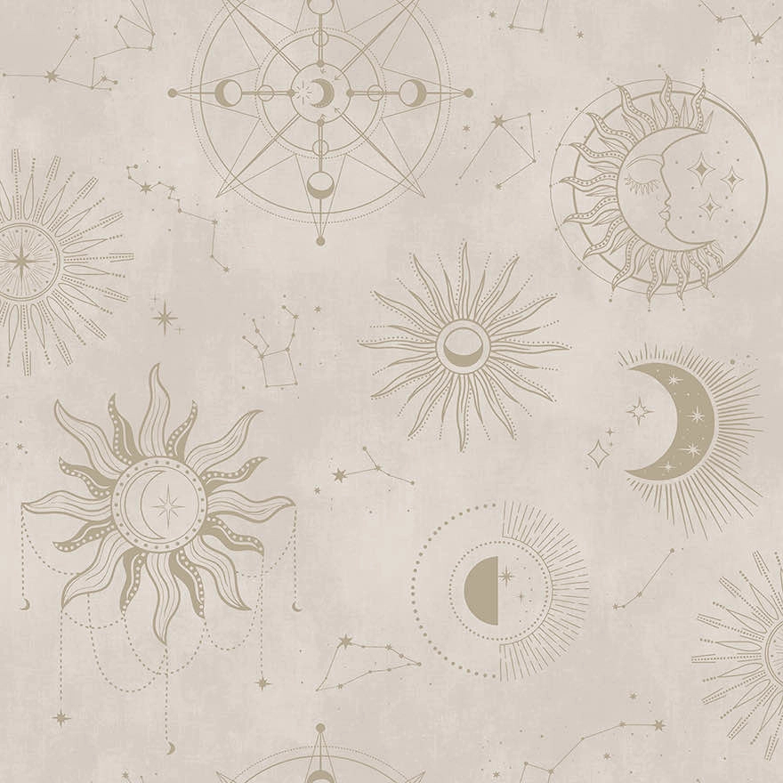 Dekor tapéta metálos arany nap és hold mintás krém színben
