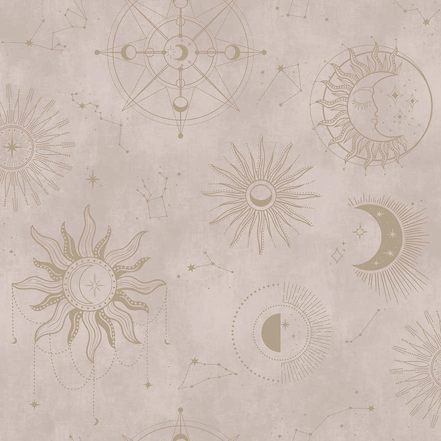 Dekor tapéta metálos arany nap és hold mintás rózsaszín színben
