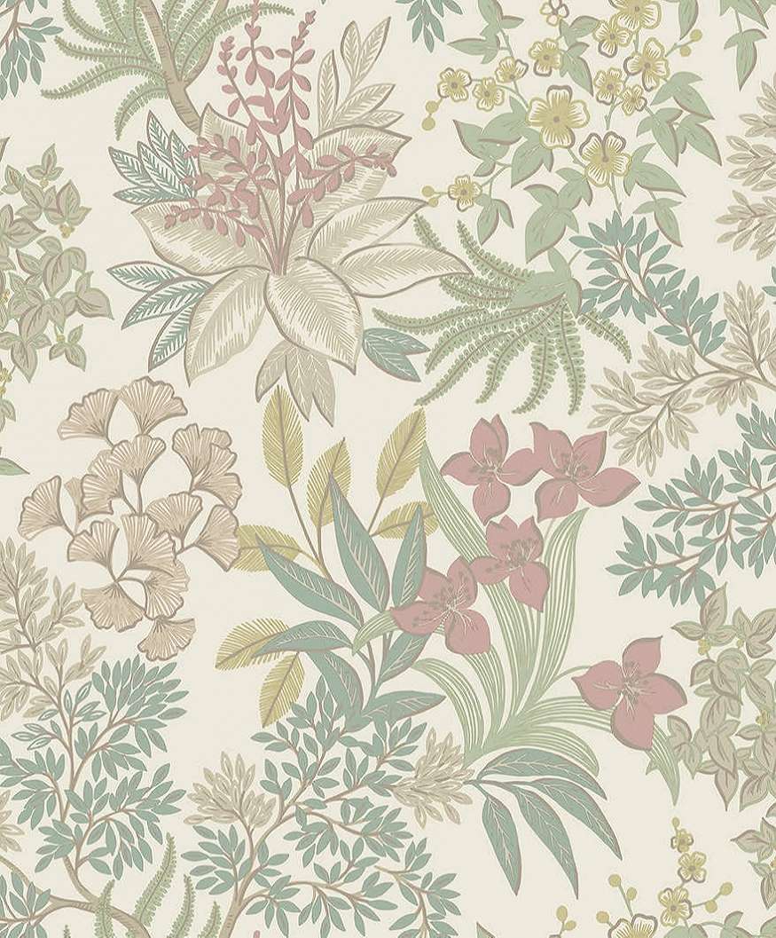 Dekor tapéta metálos rózsaarany kontúros virág mintás rózsaszín és krém színben