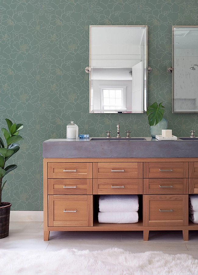 Dekor tapéta moszatzöld virág mintával