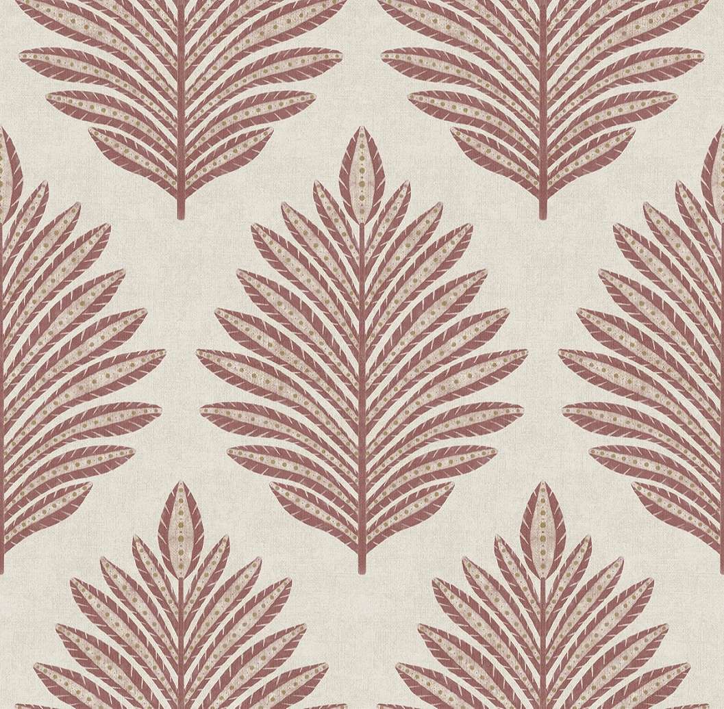 Dekor tapéta nagy páfrány levél mintával bordó színben