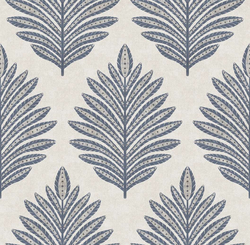 Dekor tapéta nagy páfrány levél mintával kék színben