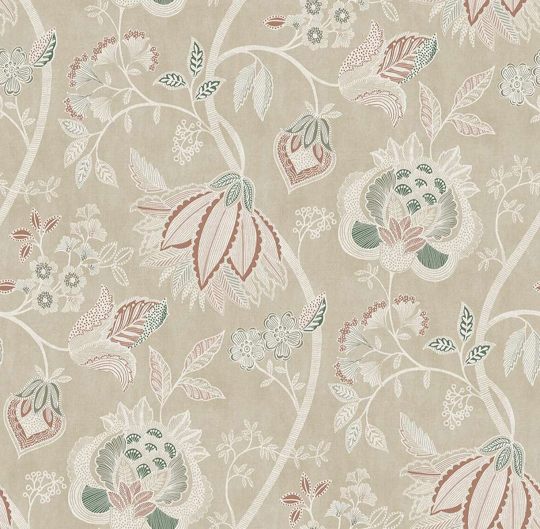 Dekor tapéta nagy virágzó inda mintával beige színben