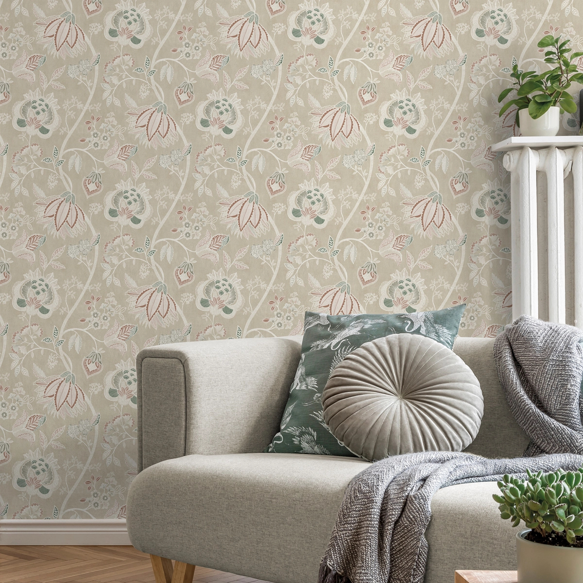 Dekor tapéta nagy virágzó inda mintával beige színben