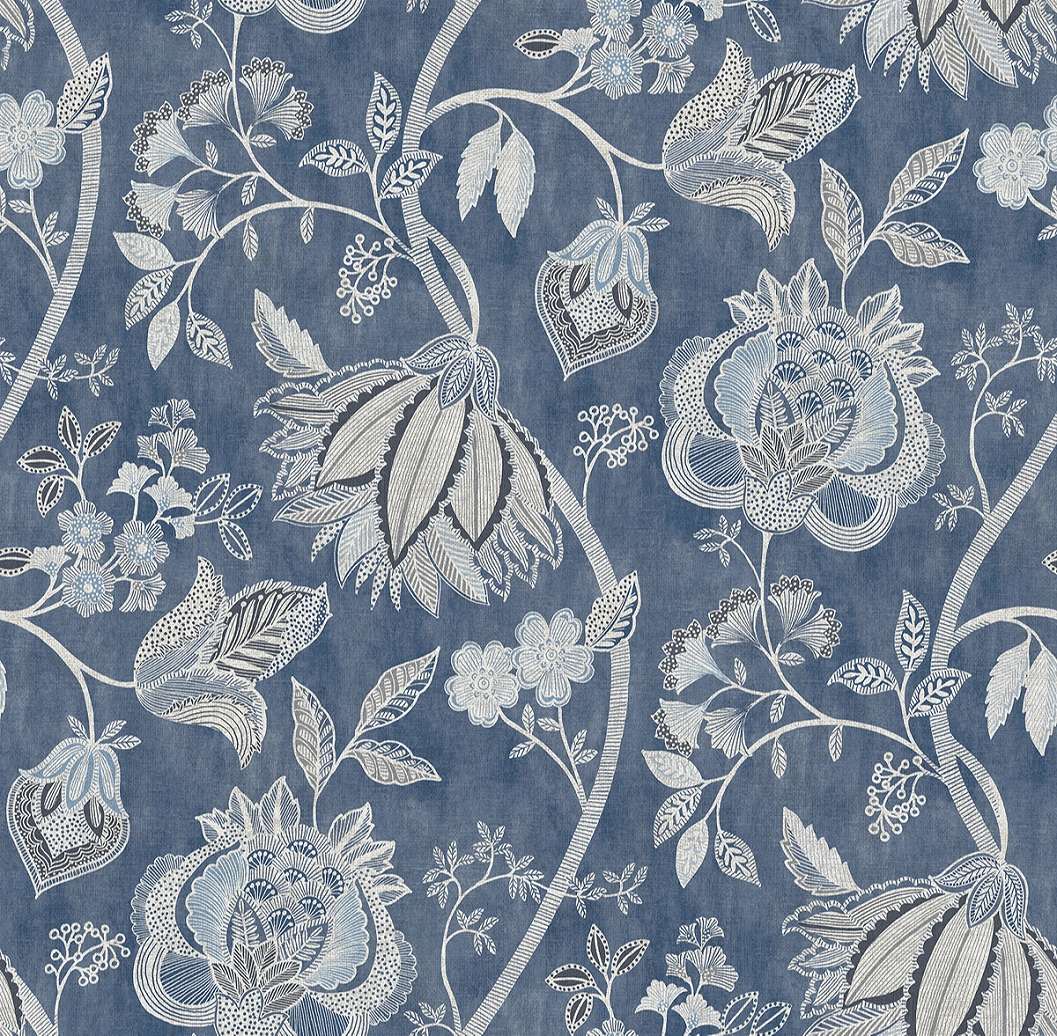 Dekor tapéta nagy virágzó inda mintával kék színben