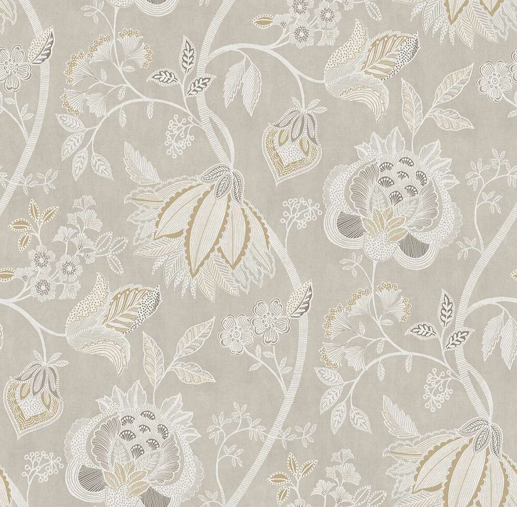 Dekor tapéta nagy virágzó inda mintával szürke színben