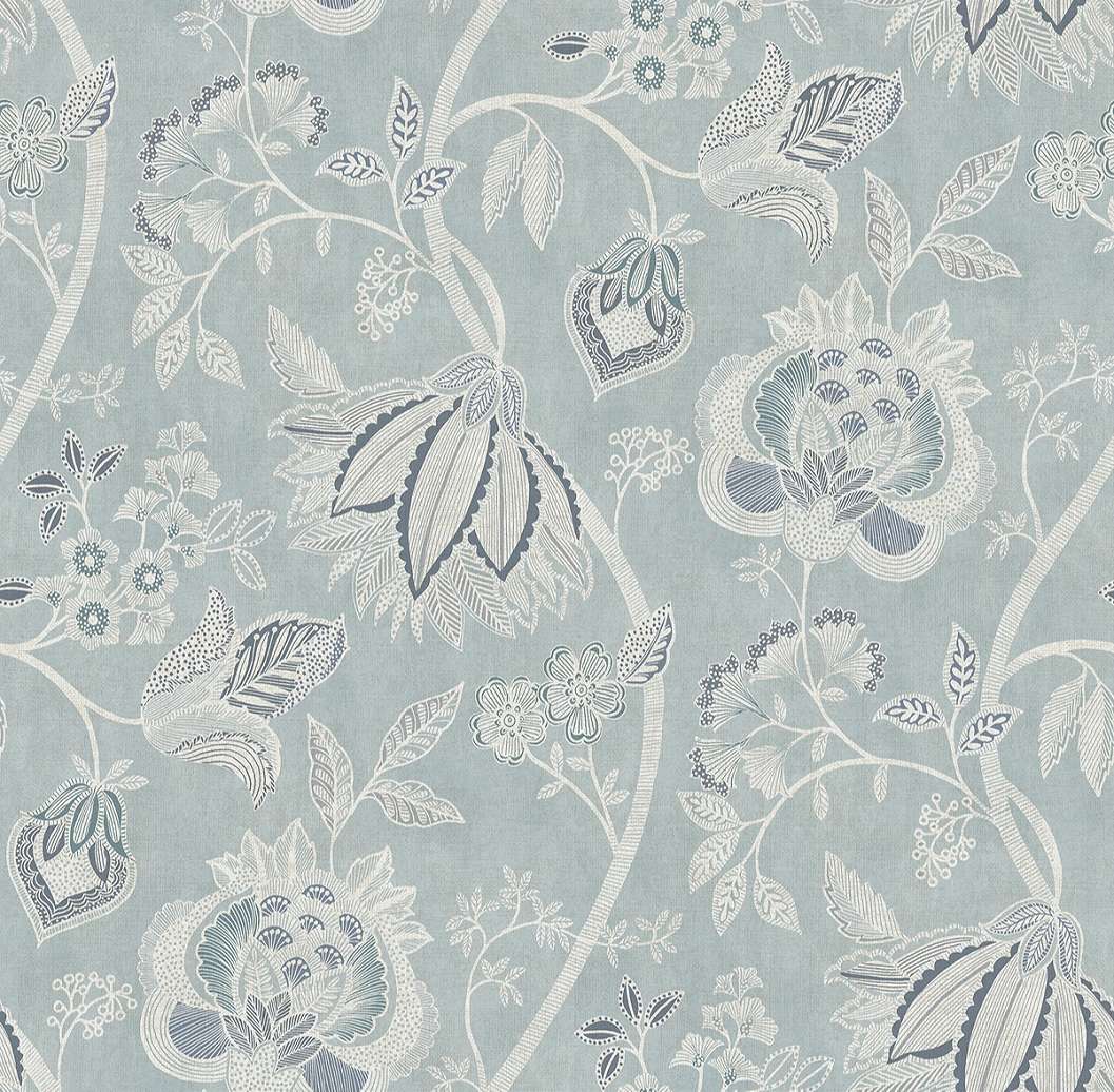 Dekor tapéta nagy virágzó inda mintával világoskék színben