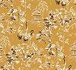 Dekor tapéta okker színben japán botanikával daru madár mintával