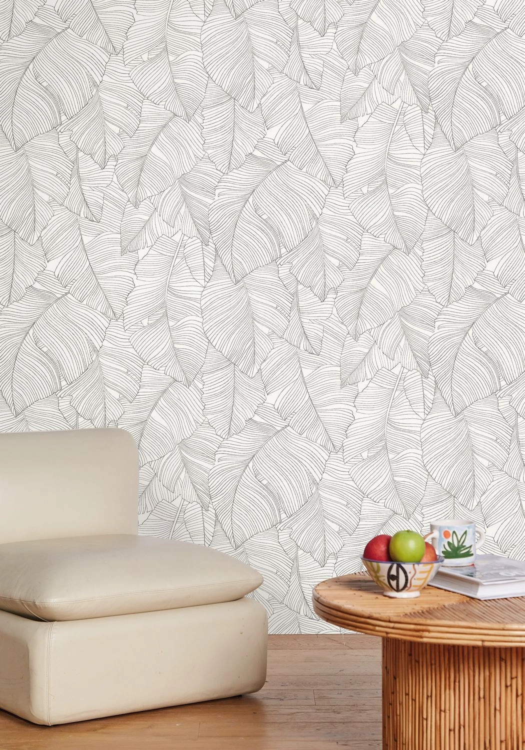 Dekor tapéta pálmalevél mintával fekete és krém színben