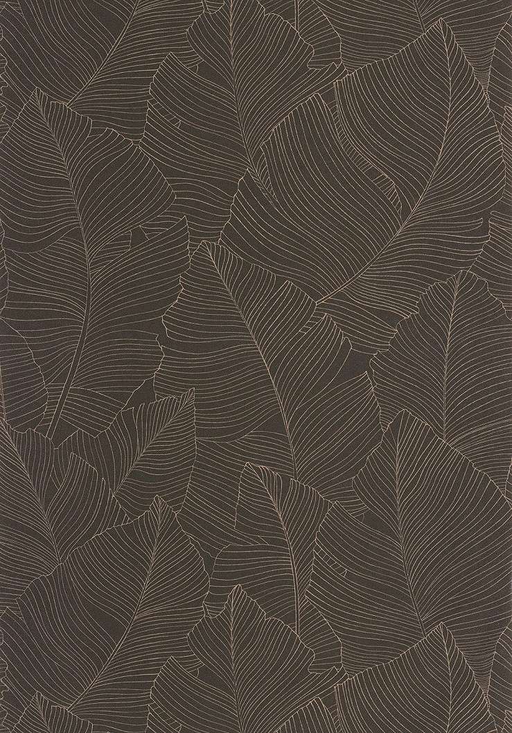 Dekor tapéta pálmalevél mintával fekete és terrakotta színben