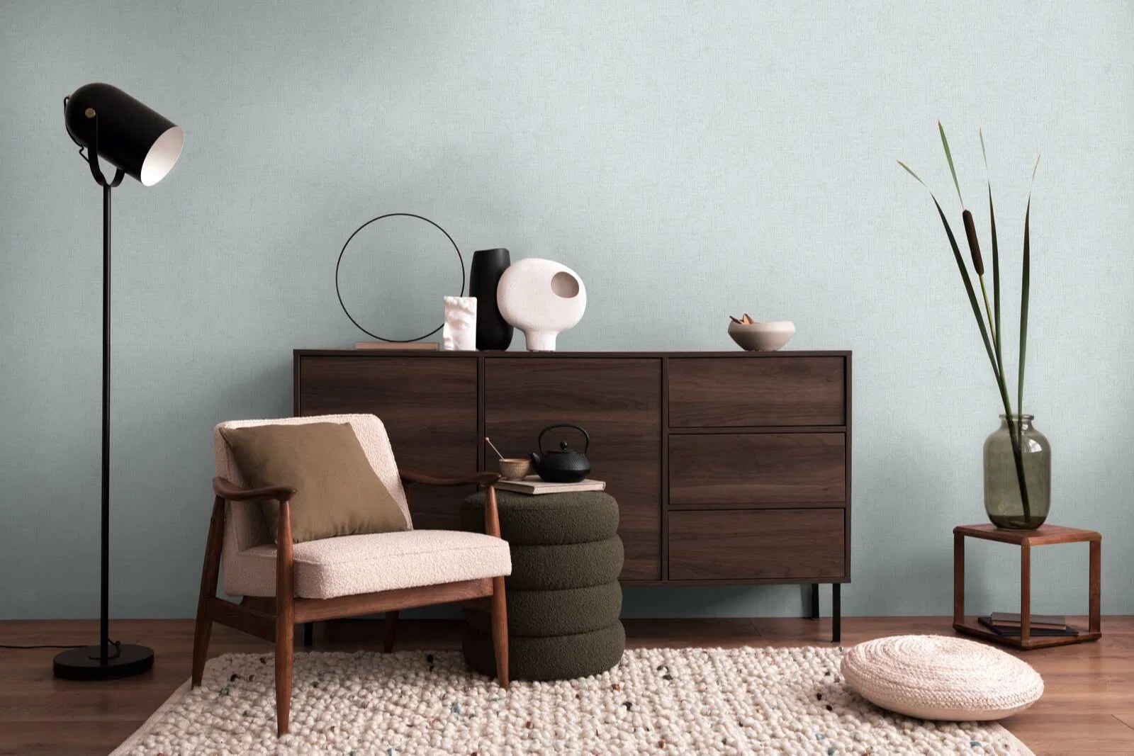 Dekor tapéta pasztelkék egyszínű mintával