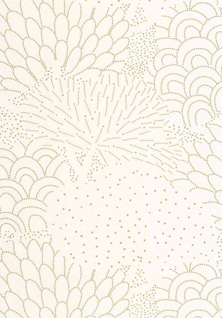 Dekor tapéta pöttyökből álló levél mintával fémes arany-krém színben