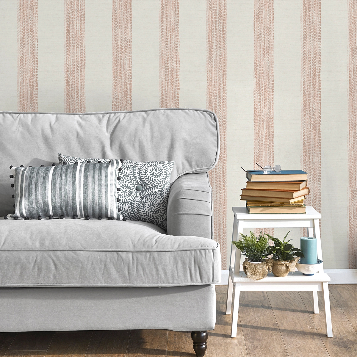 Dekor tapéta pöttyözött csíkos mintával korall színben