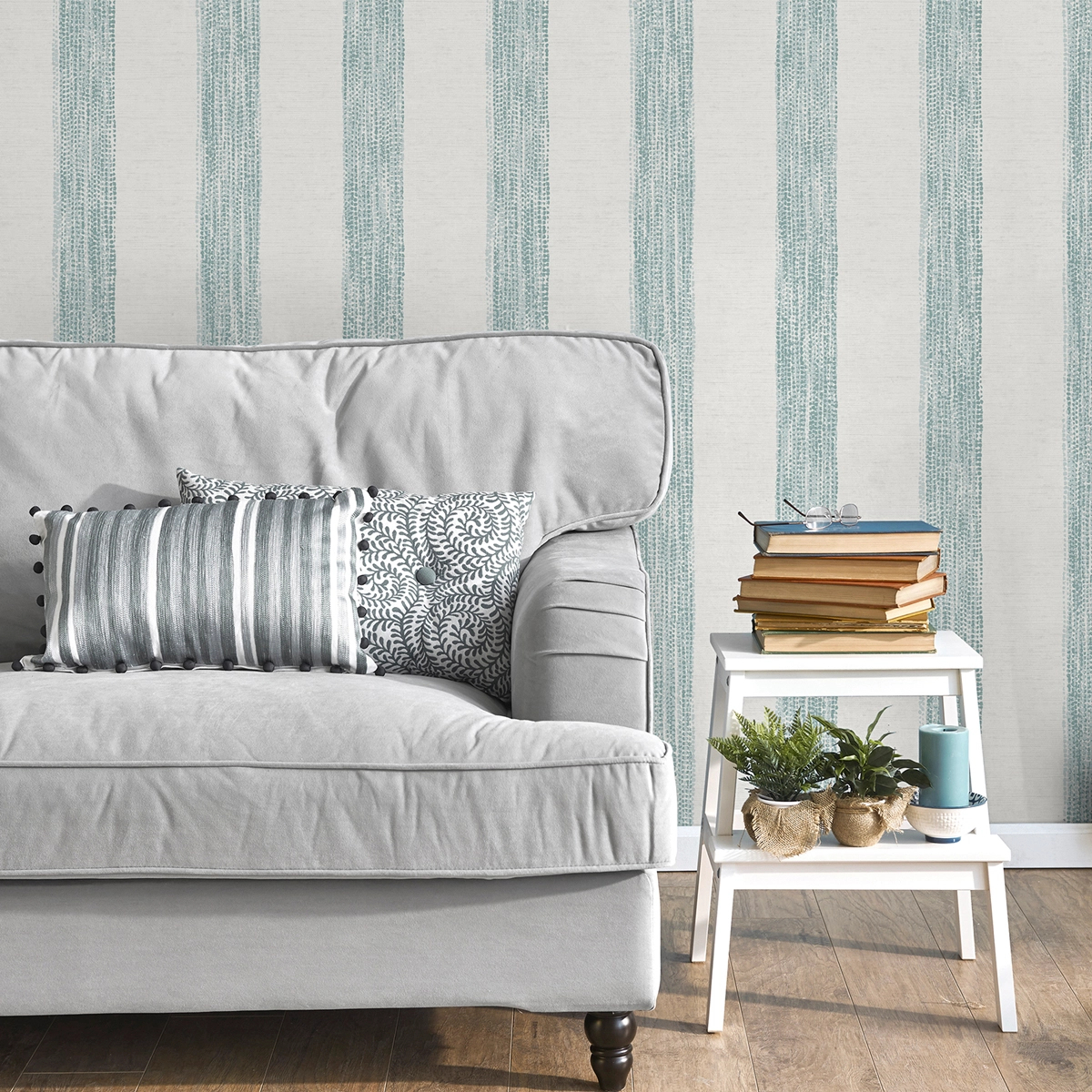 Dekor tapéta pöttyözött csíkos mintával türkiz színben