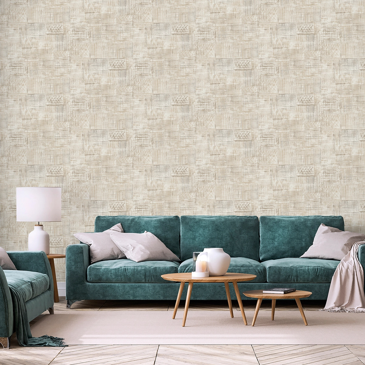 Dekor tapéta rajzolt geometrikus mintával beige színben