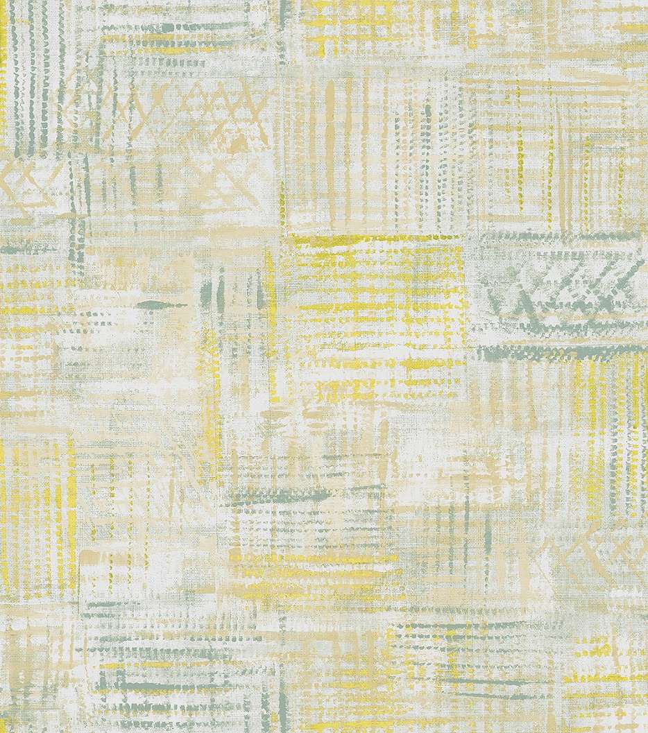 Dekor tapéta rajzolt geometrikus mintával sárga és zöld színben