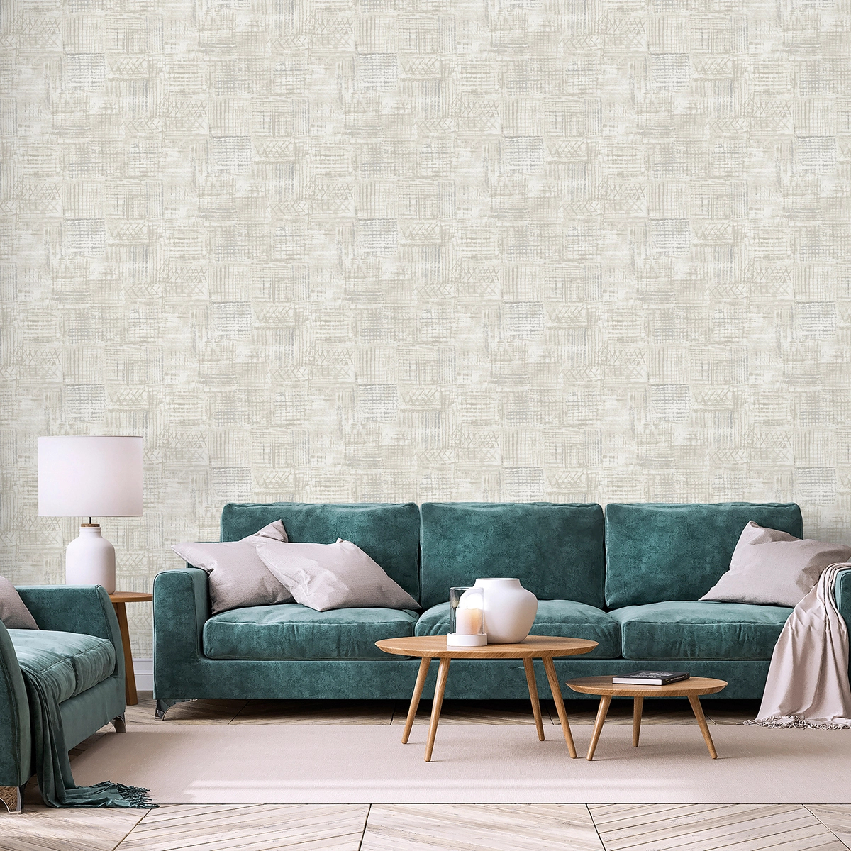 Dekor tapéta rajzolt geometrikus mintával szürke színben