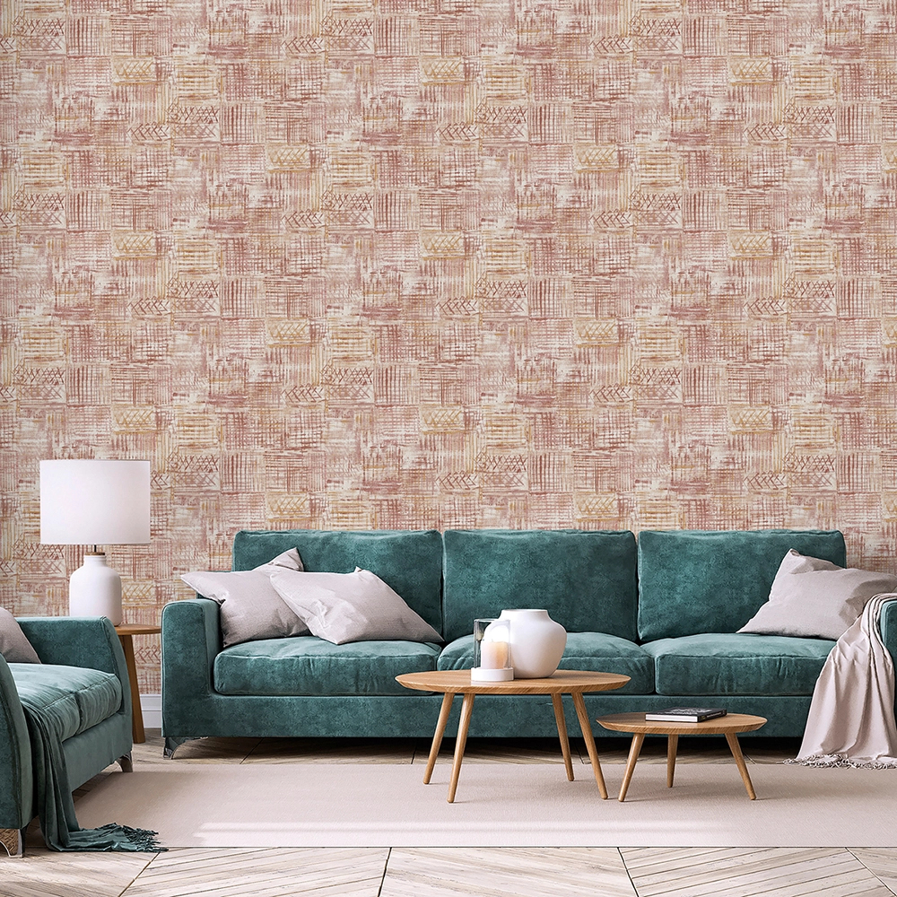 Dekor tapéta rajzolt geometrikus mintával terrakotta színben