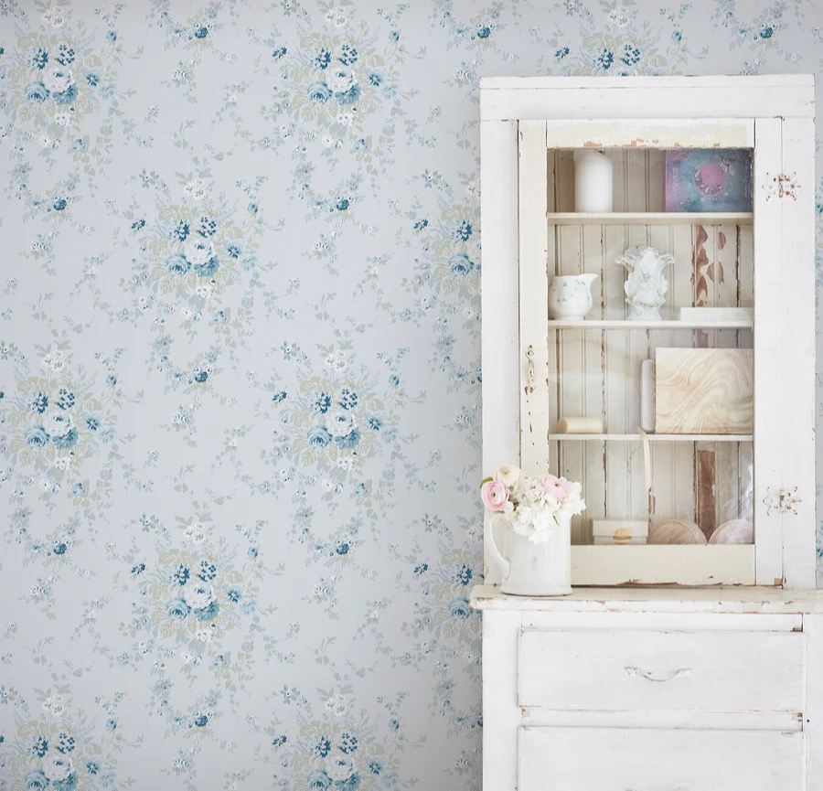 Dekor tapéta rózsacsokor mintával kék színben