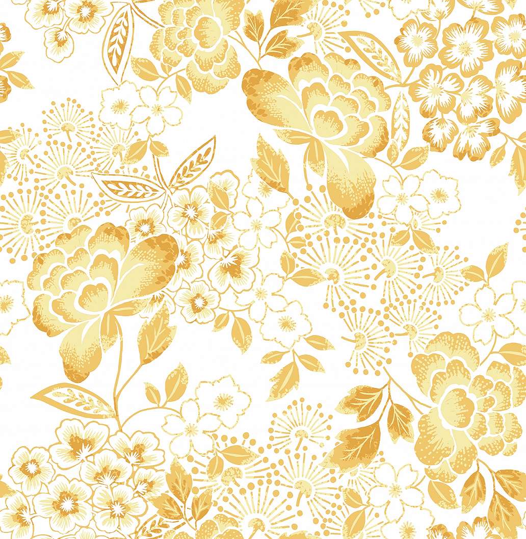 Dekor tapéta sárga színű rajzolt virág mintával