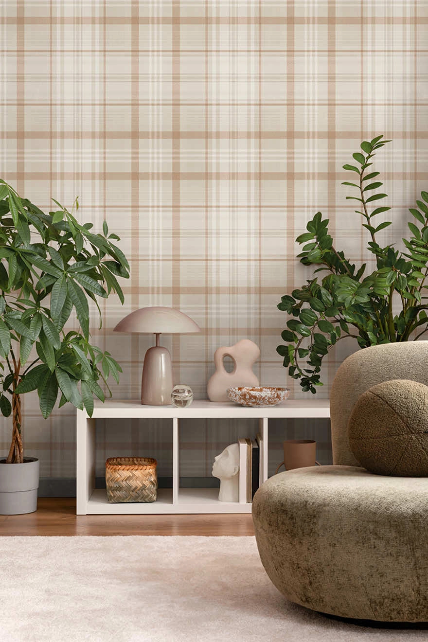 Dekor tapéta skótkockás mintás narancssárga színben