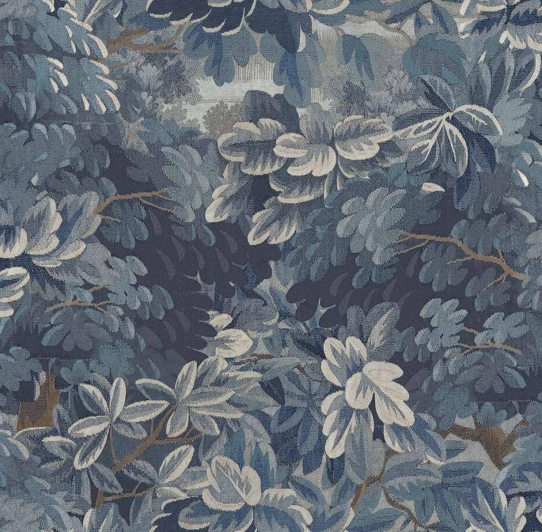 Dekor tapéta szőtt hatású levél mintával kék színben