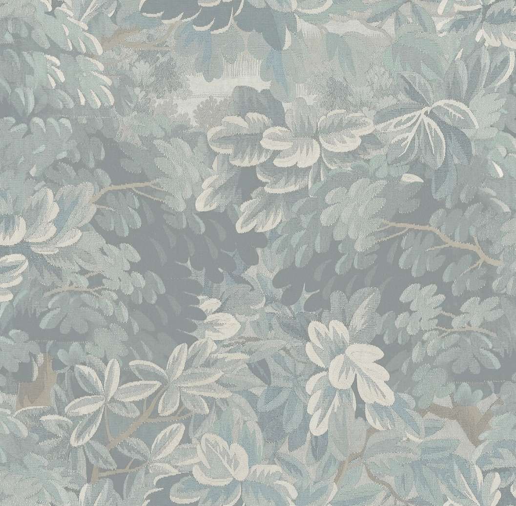 Dekor tapéta szőtt hatású levél mintával világoskék színben