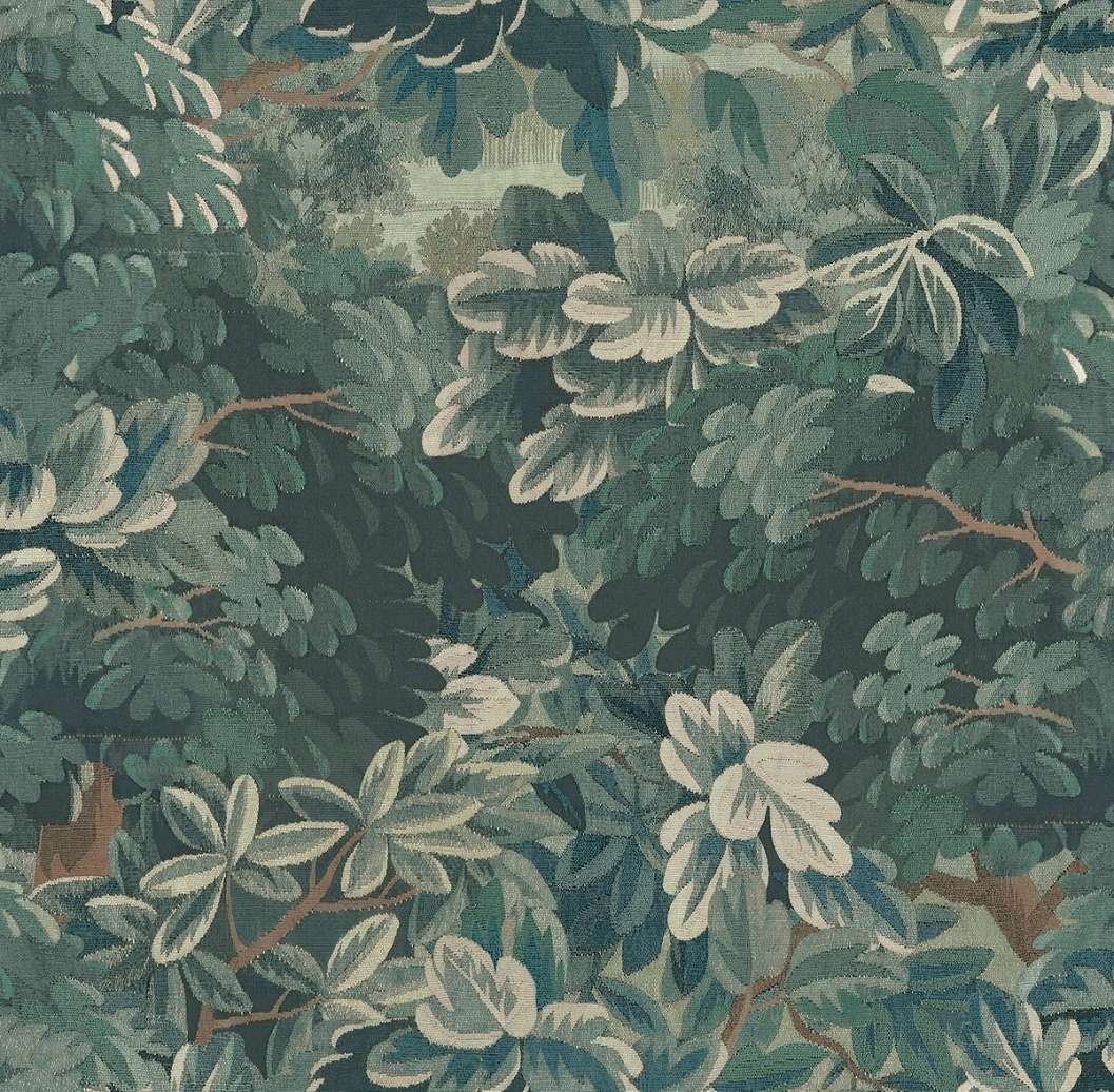 Dekor tapéta szőtt hatású levél mintával zöld színben