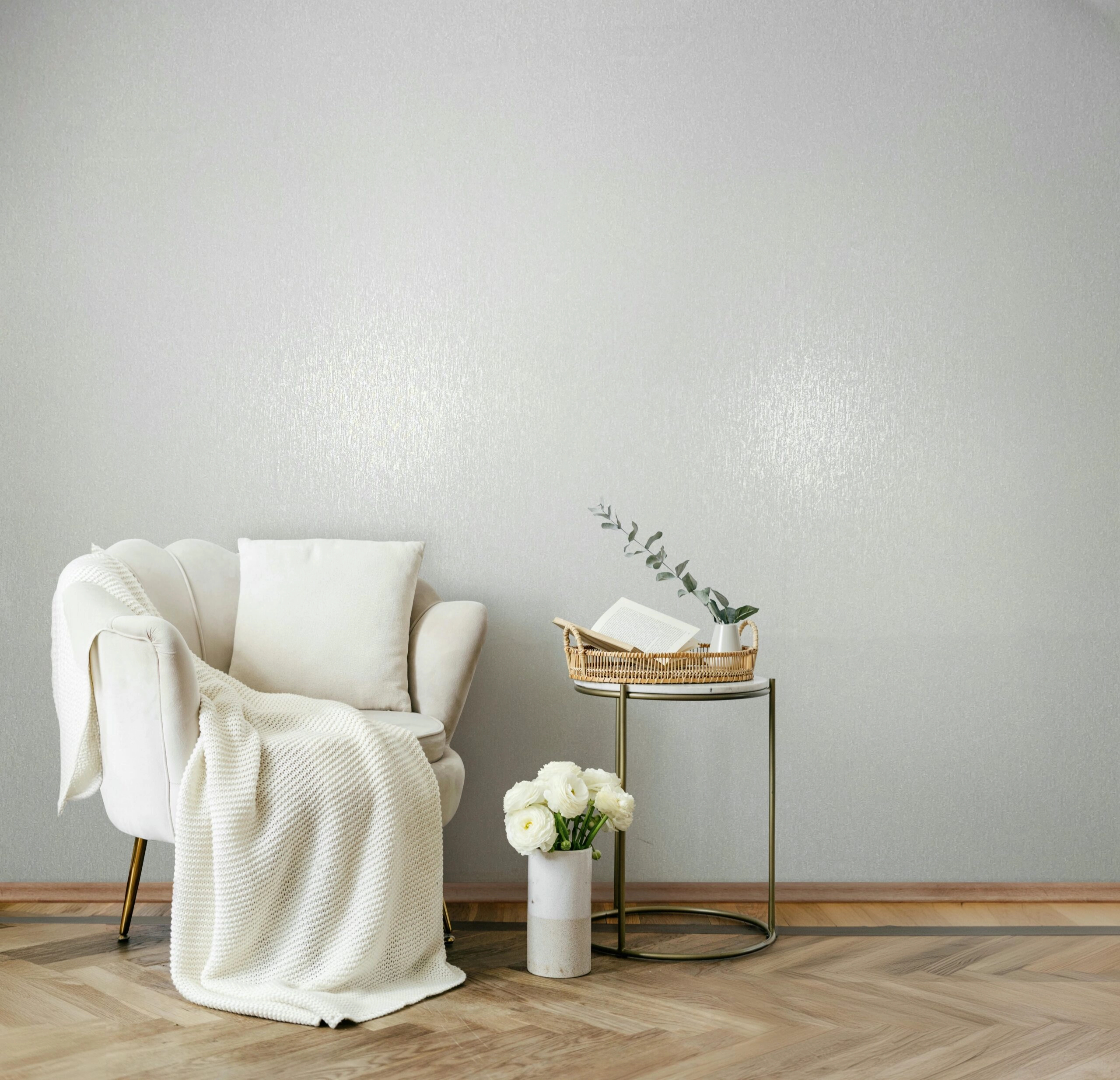 Dekor tapéta szőtthatású mintával fényes törtfehér színben