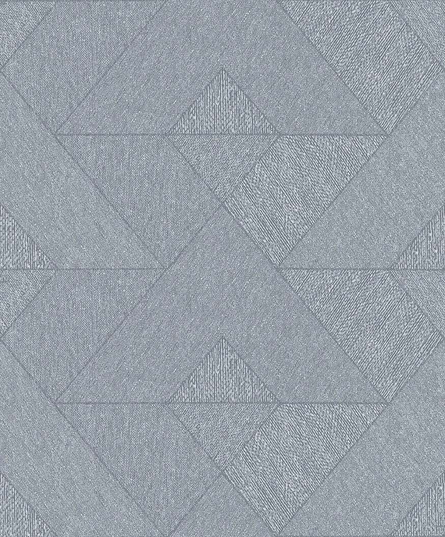 Dekor tapéta textilhatású geometriai mintával fényes kékesszürke színben
