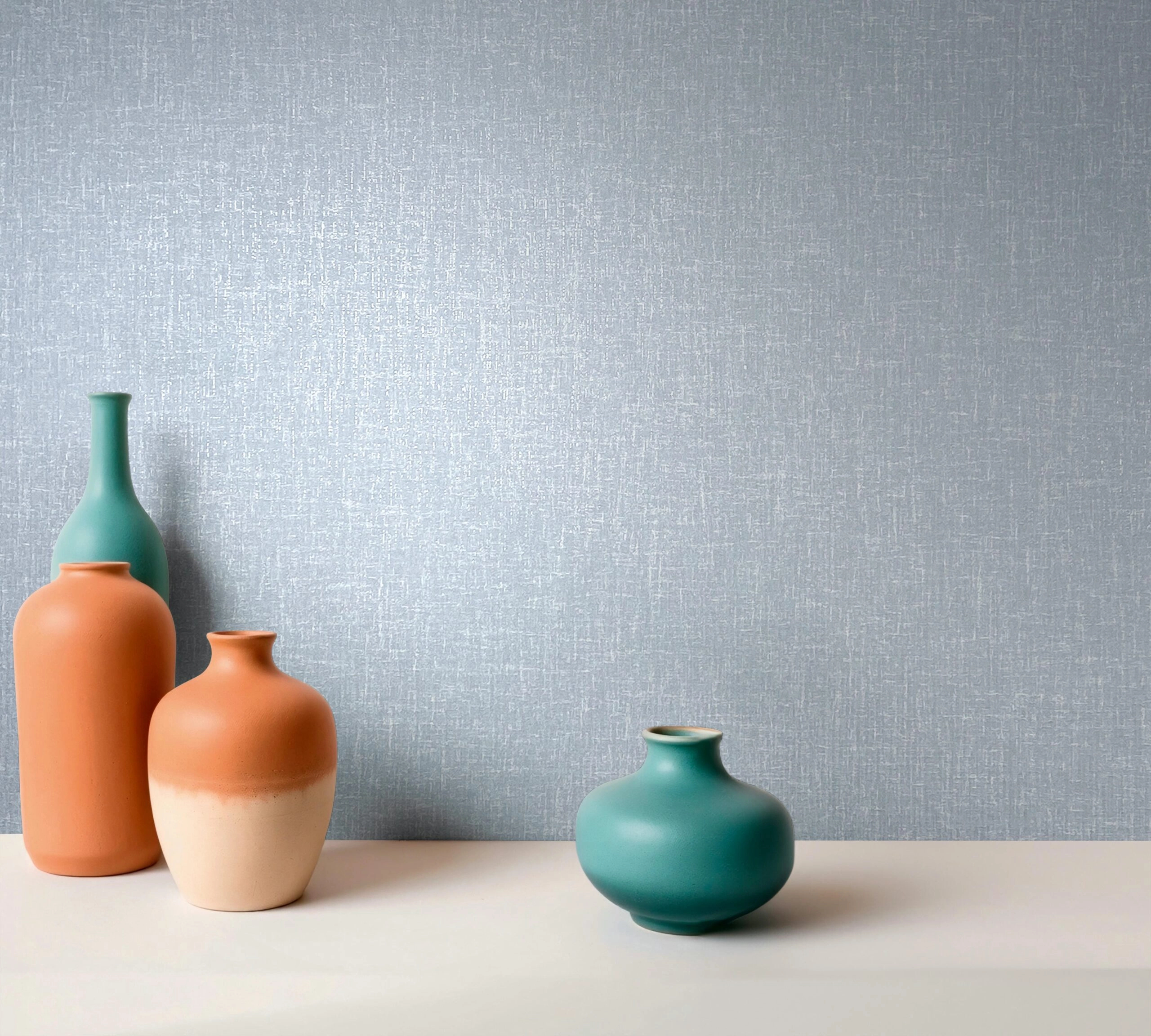 Dekor tapéta textilhatású mintával fényes kéksesszürke színben