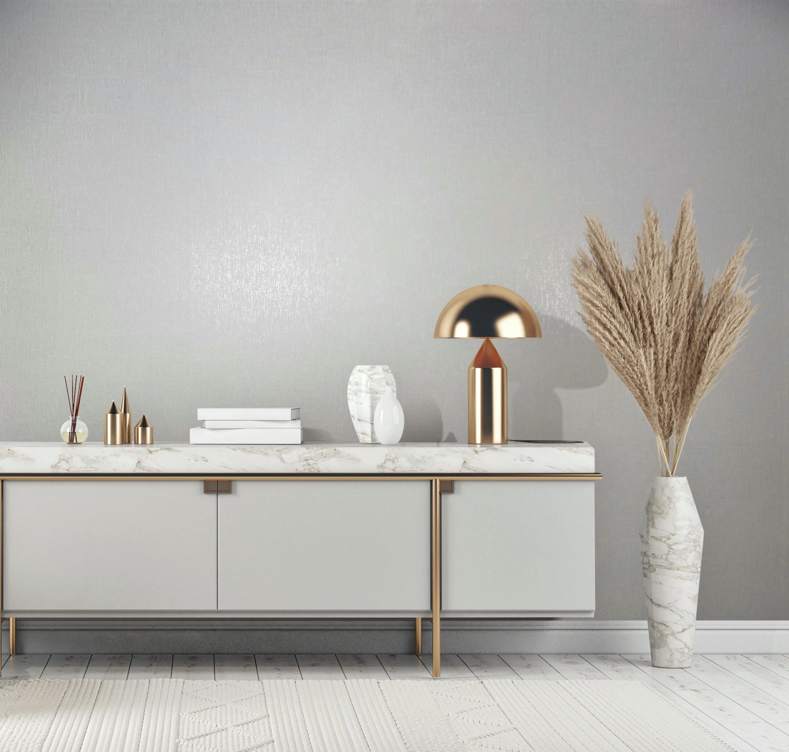 Dekor tapéta textilhatású mintával fényes törtfehér színben