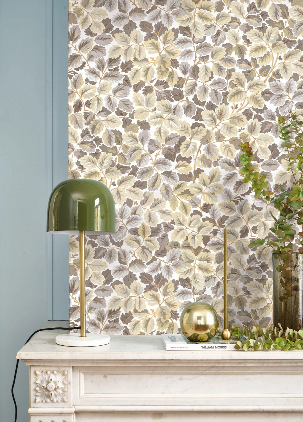 Dekor tapéta tölgyfalevél mintával beige és szürke színben