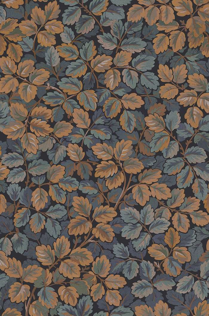 Dekor tapéta tölgyfalevél mintával rozsdabarna és zöld színben