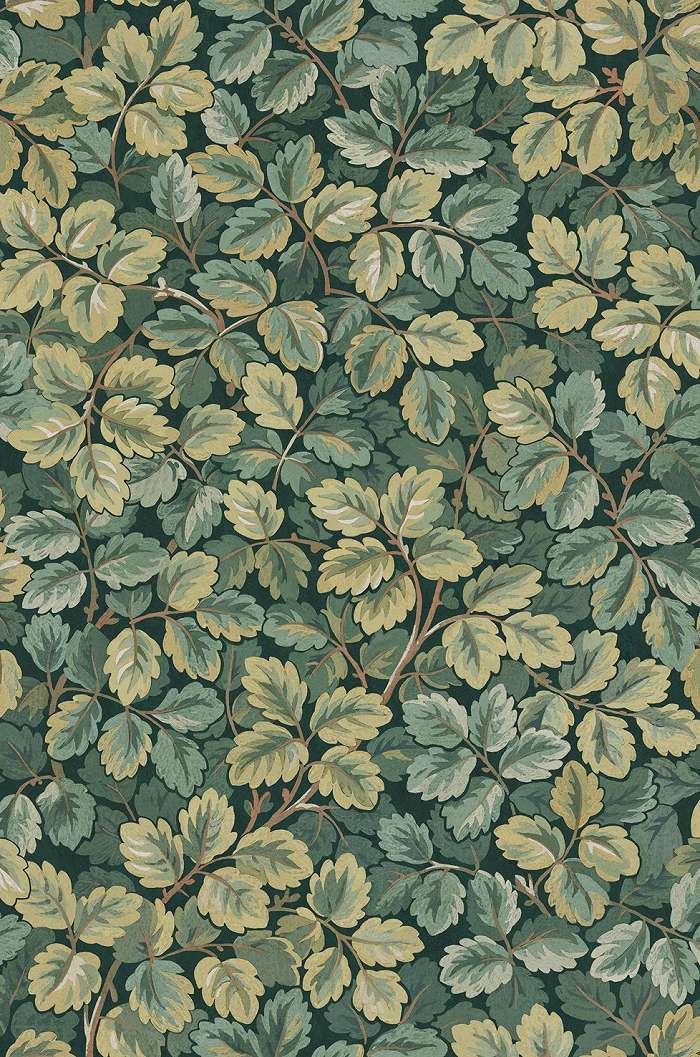 Dekor tapéta tölgyfalevél mintával zöld színben