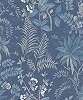 Dekor tapéta trópusi inda és virág mintával indigókék színben