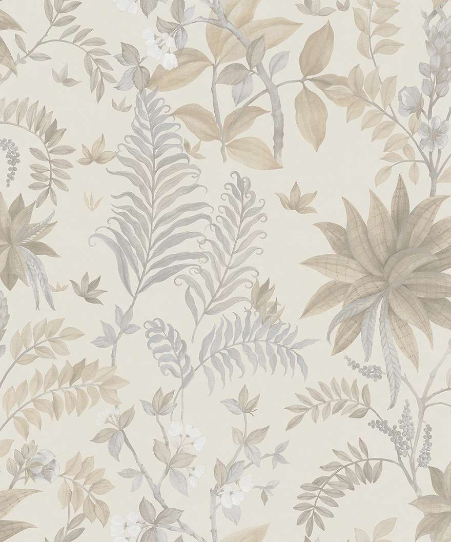 Dekor tapéta trópusi inda és virág mintával krém és beige színben