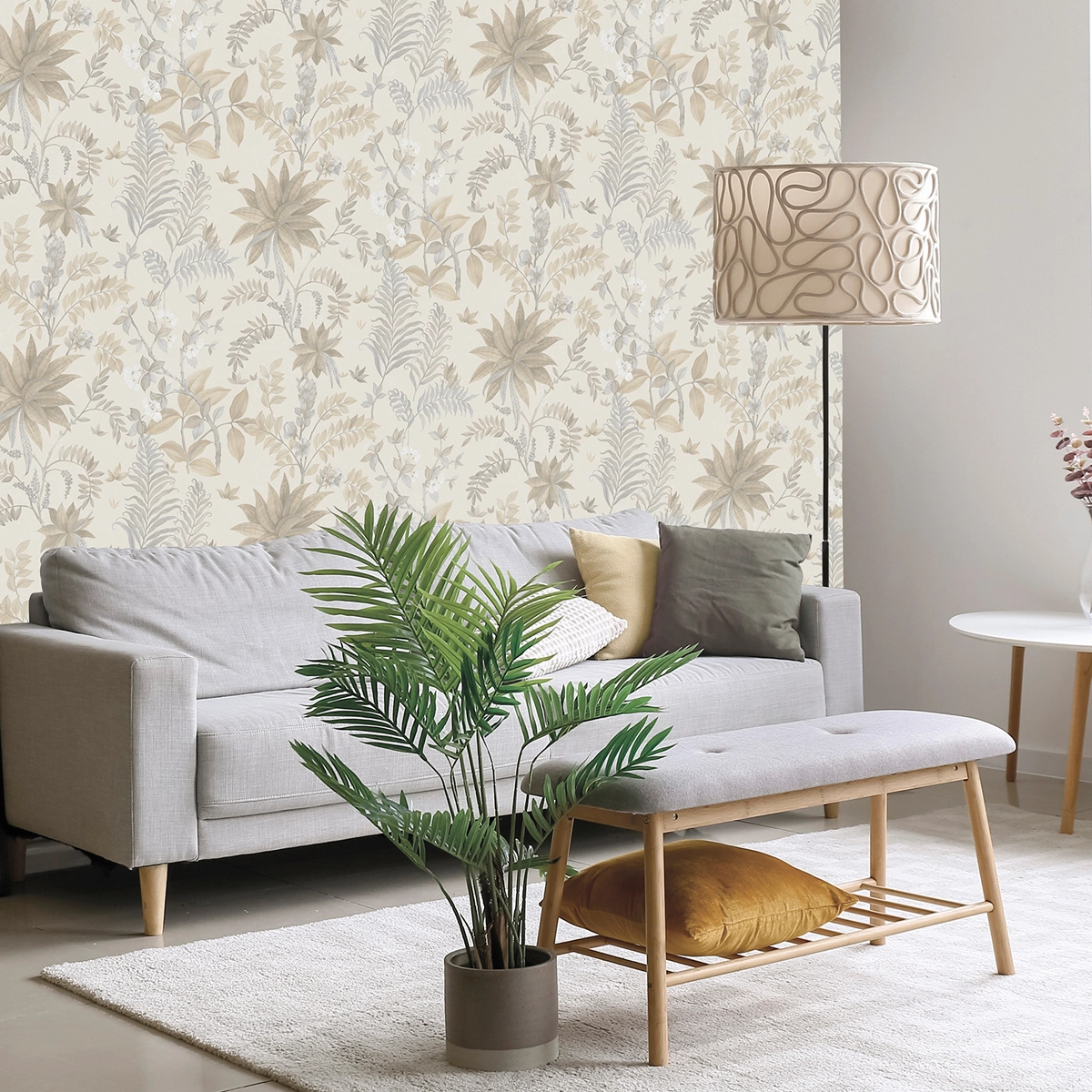 Dekor tapéta trópusi inda és virág mintával krém és beige színben