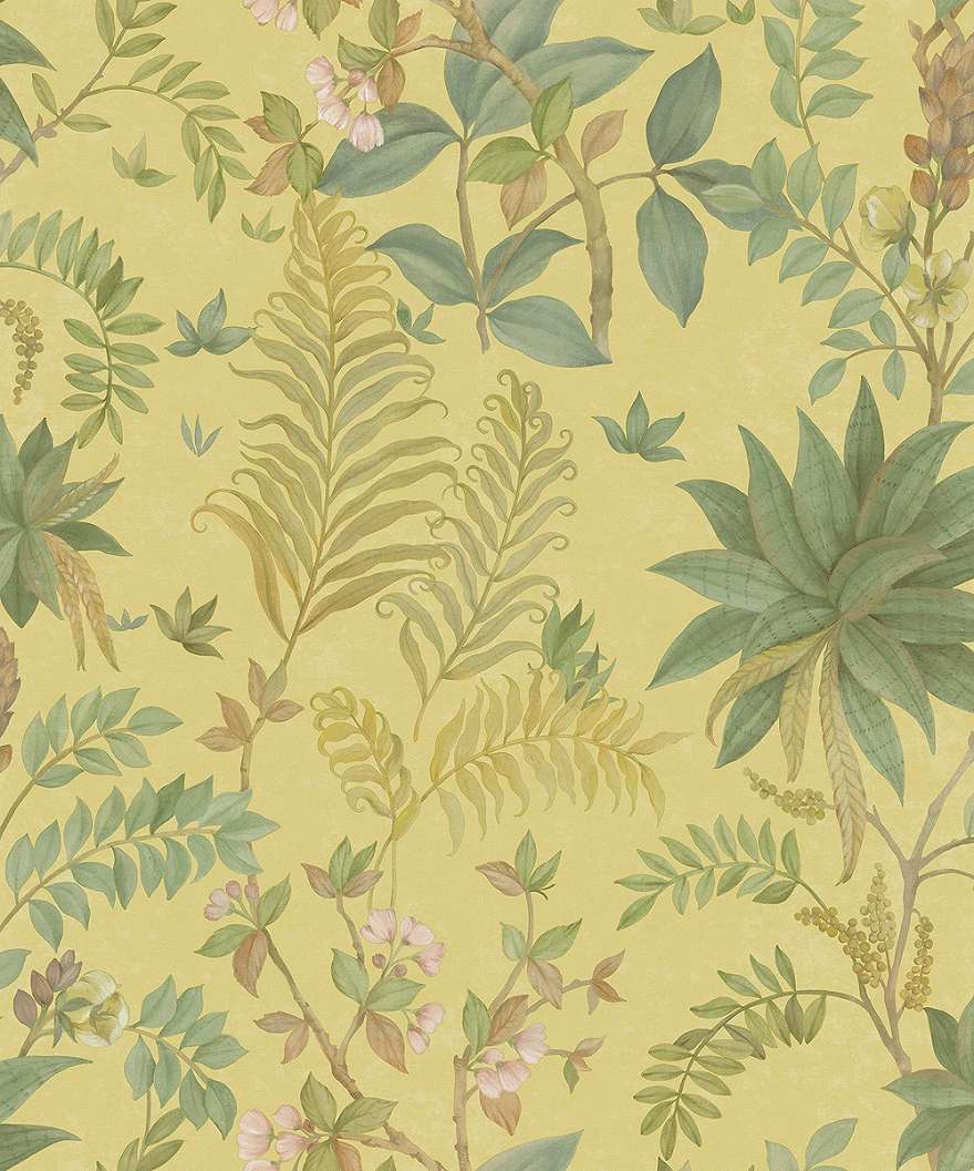 Dekor tapéta trópusi inda és virág mintával üdezöld színben