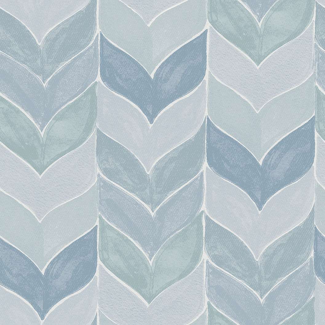 Dekor tapéta trópusi levél és csíkos mintával kék színben