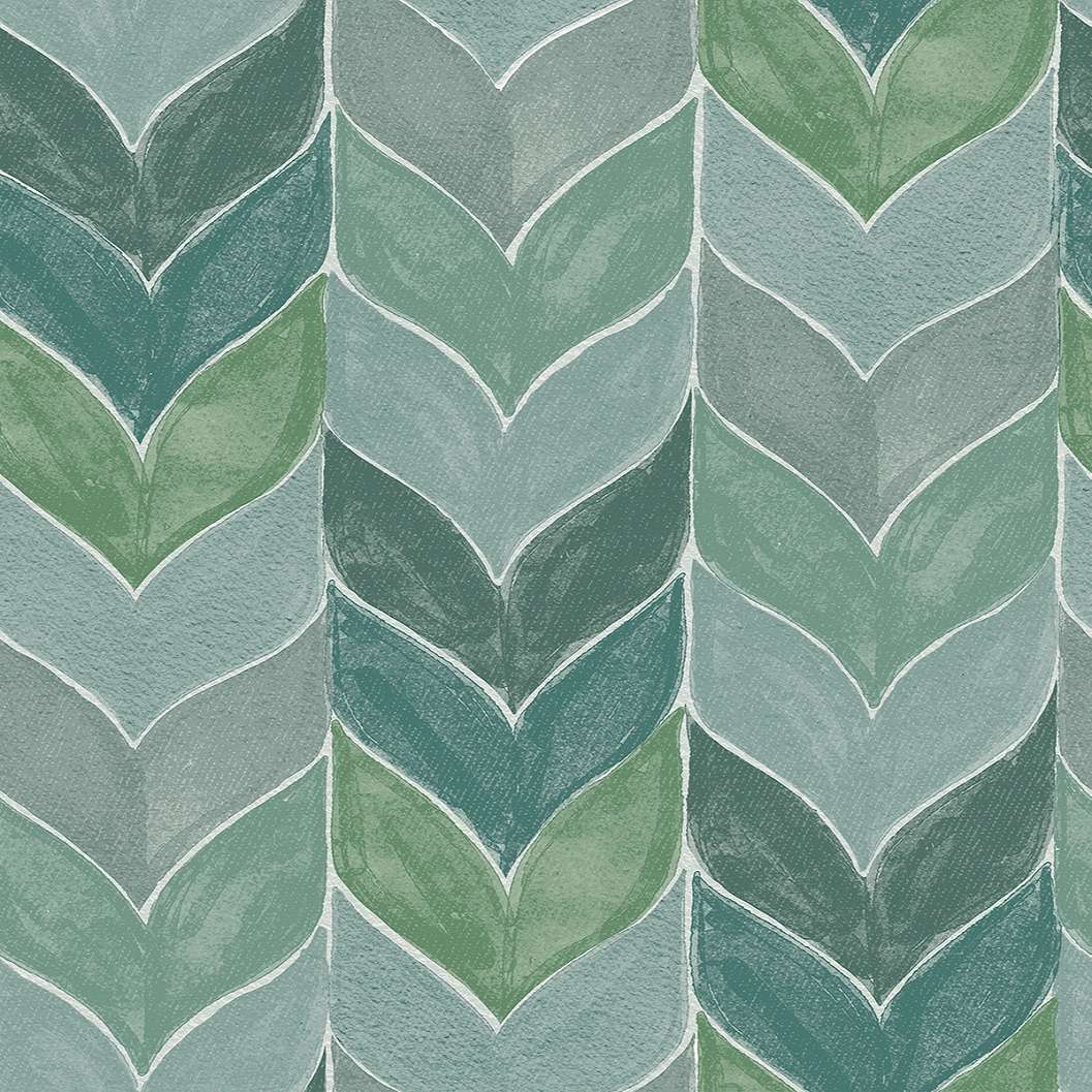 Dekor tapéta trópusi levél és csíkos mintával zöld színben