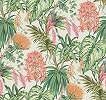 Dekor tapéta trópusi levél és virág mintával élénk színben
